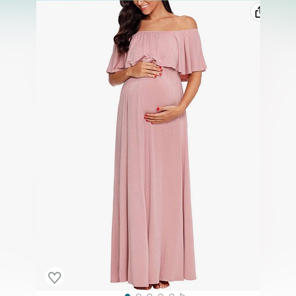 Ecavus Womens Off Shoulder Maternity Dress Ruffle Trim Maci Dress Medium…